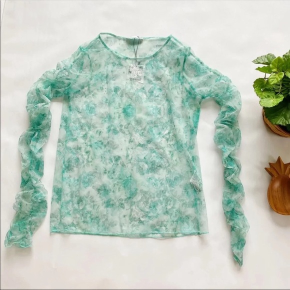 green sheer long sleeve top
